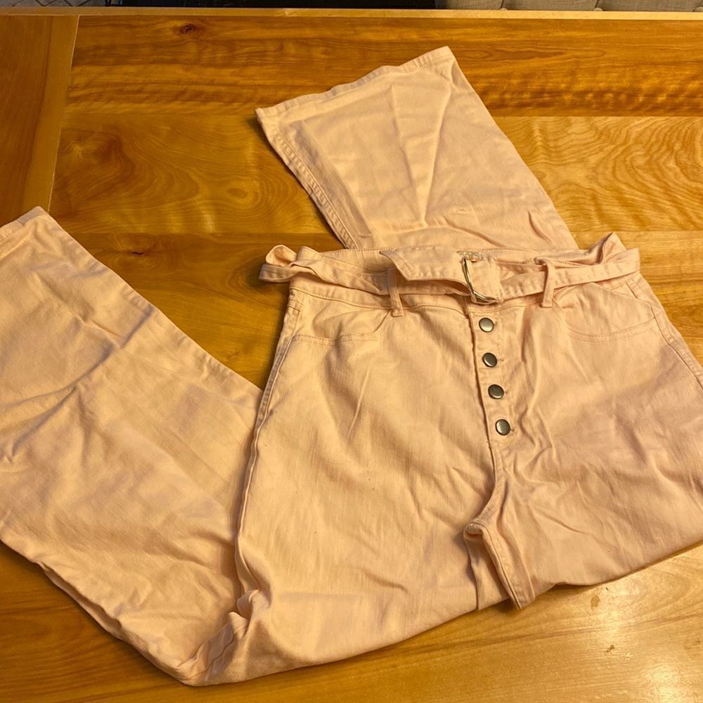 GB pink high waisted wide leg jeans belted‎